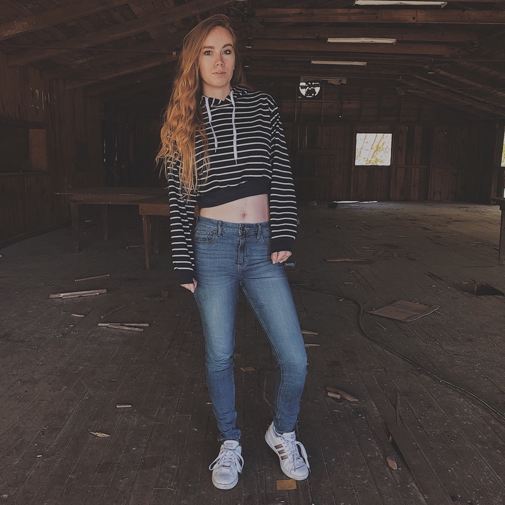 White and Blue Hoodie Crop Top
